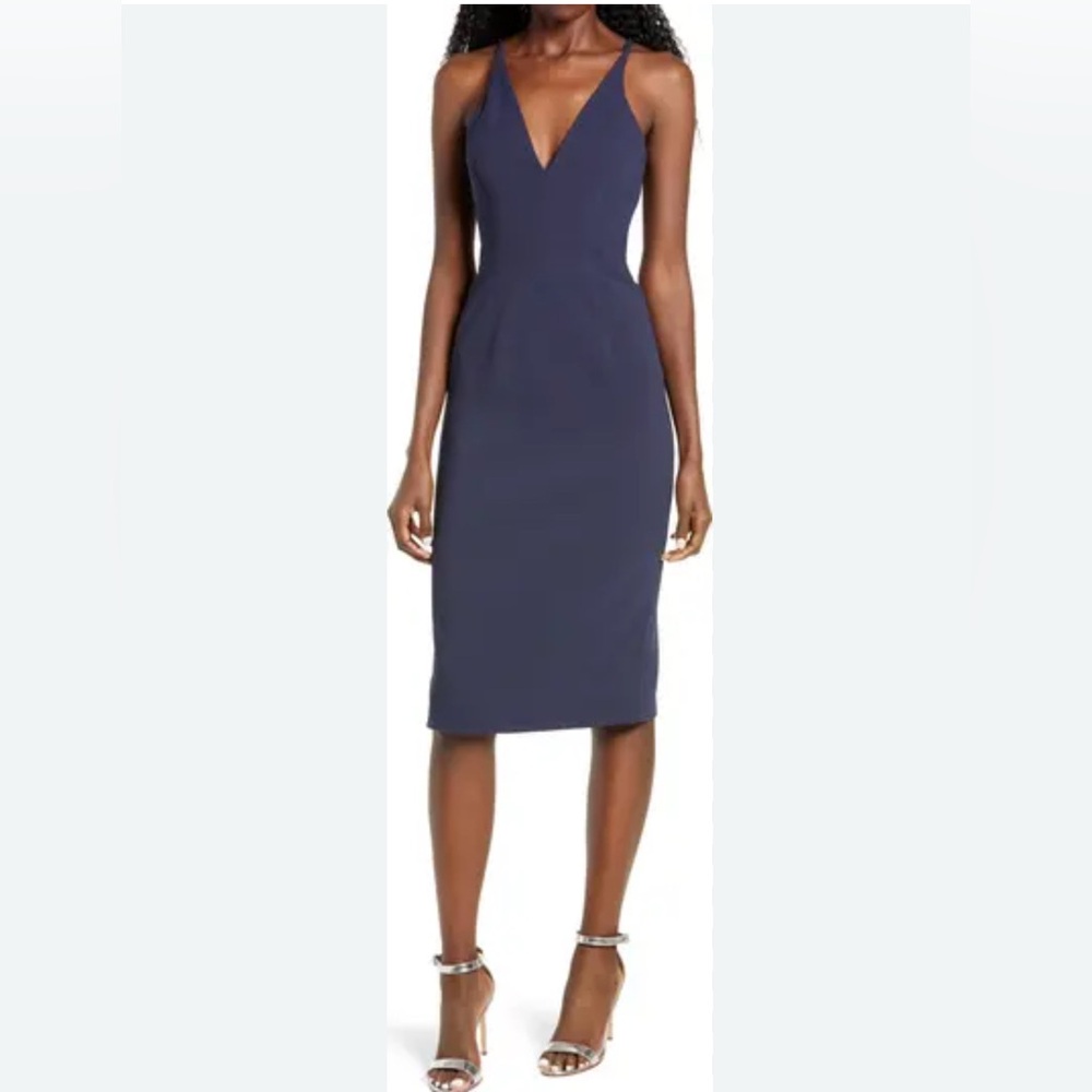 Dress the Population Lyla Crepe Cocktail Dress Elegant Navy Blue Sleeveless XL
